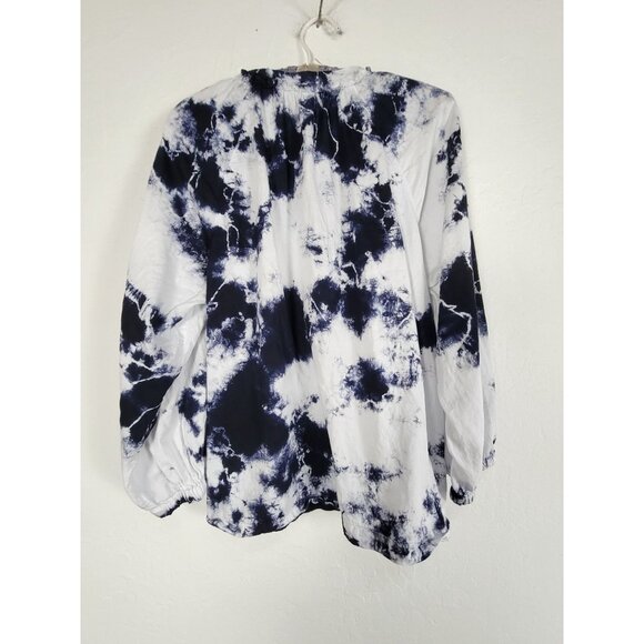 Raquel Allegra Womens Tie-Dye Long Sleeve Button Blouse Blue/White 100% Cotton - Picture 2 of 11